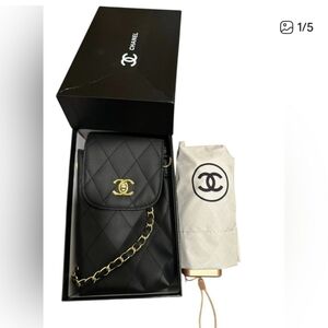 Chanel black quilted umbrella holder and umbrella box gift set gwp items
